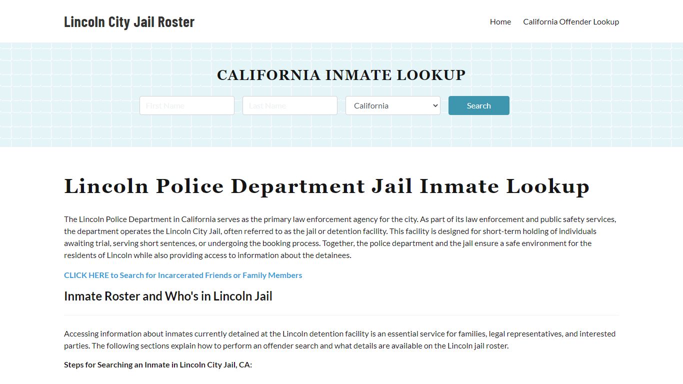 Lincoln Police Department & City Jail, CA Inmate Roster, Arrests, Mugshots